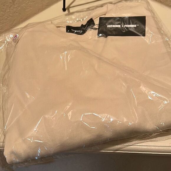 Homme + Femme Unisex S Relaxed Fit Crewneck Sweatshirt Solid Beige 100% Cotton - Picture 1 of 6